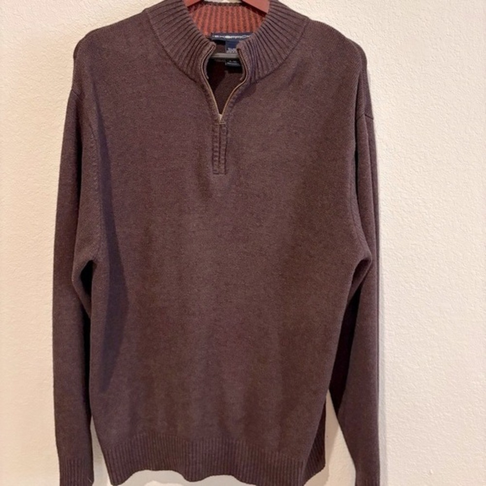 EX OFFICIO Mens Zipper Sweater‎ Pullover Size XL Brown Wool Blend
